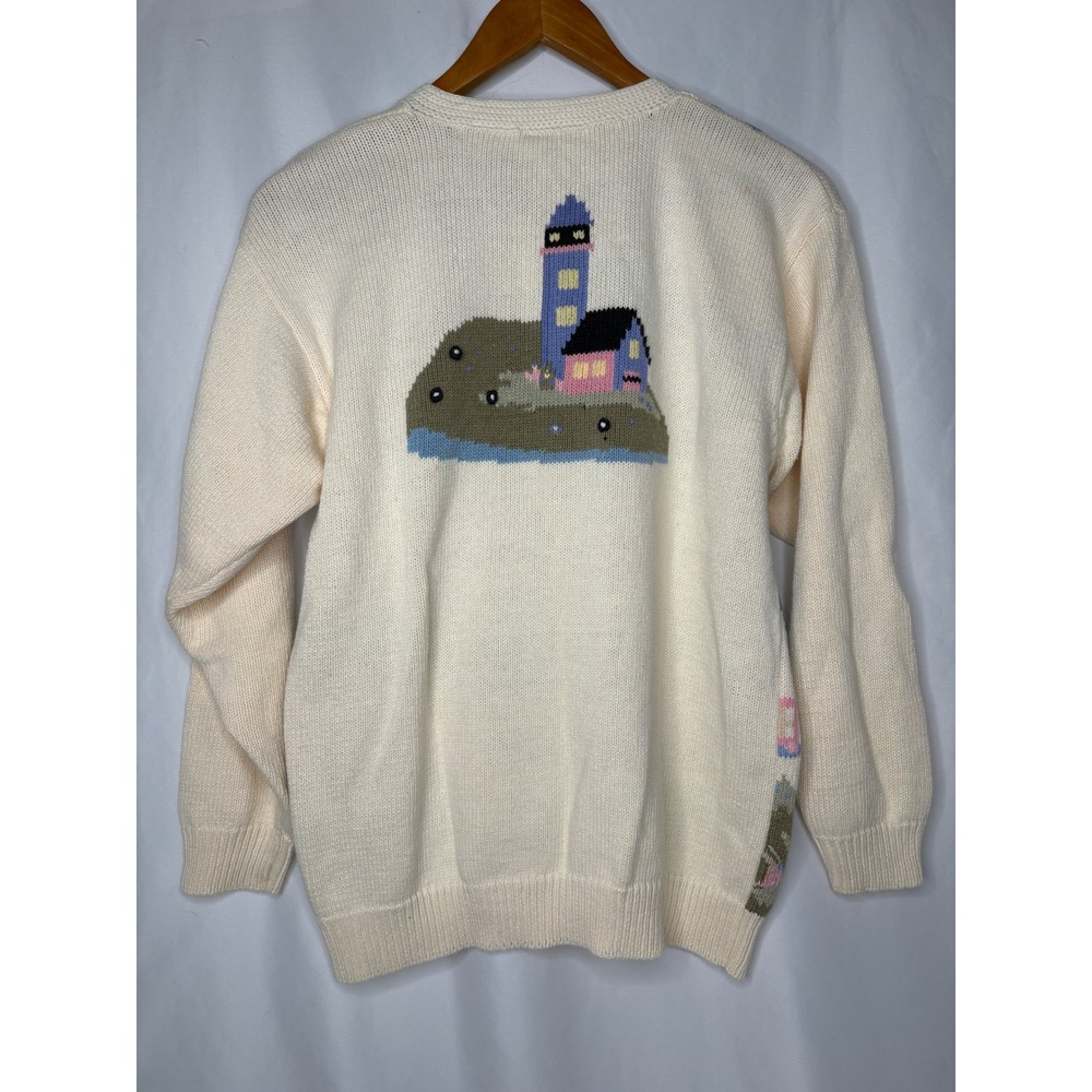 Vtg Northern Isles M Scenic Sailboat Coastal Knit Cardigan Button Sweater Granny - Picture 5 of 6